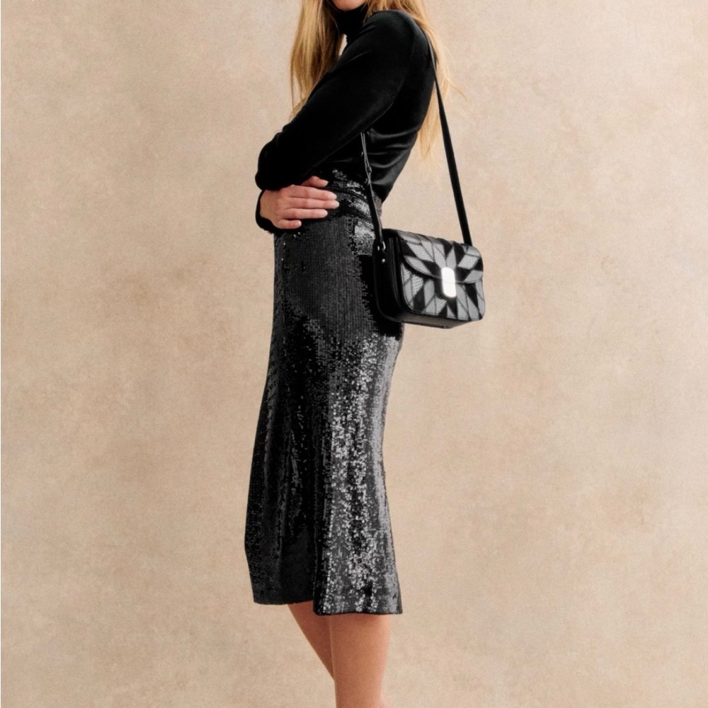 Sézane Magalia Black Sequin Skirt, black glitter color (sequins) size 4 (36) NWT